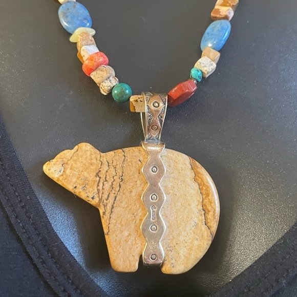 Carolyn Pollack Relio Multi Gemstone & Sterling Spirit Bear Necklace 18”-22” - Picture 2 of 6